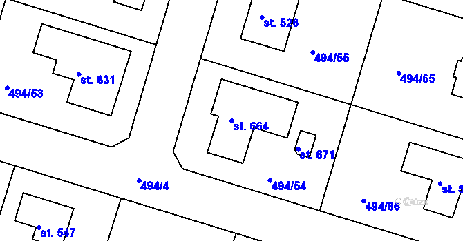 Parcela st. 664 v KÚ Sedlčánky, Katastrální mapa