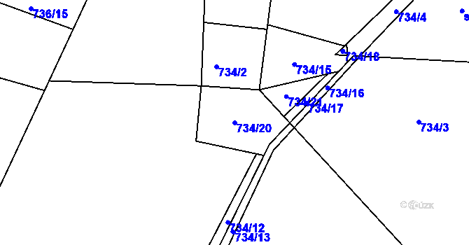 Parcela st. 734/20 v KÚ Sedlčánky, Katastrální mapa