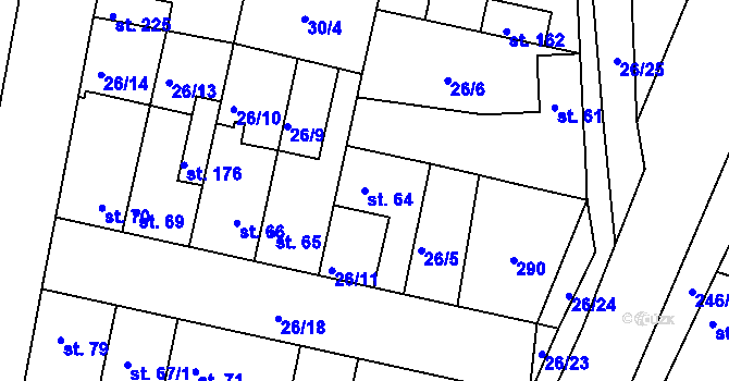 Parcela st. 64 v KÚ Záluží u Čelákovic, Katastrální mapa