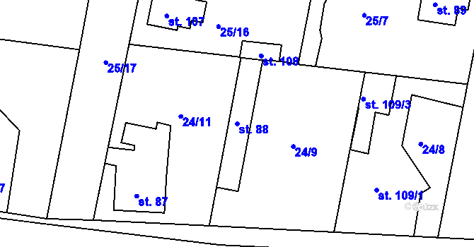 Parcela st. 88 v KÚ Záluží u Čelákovic, Katastrální mapa
