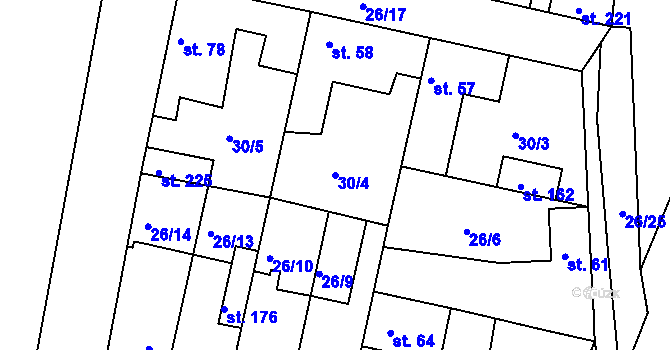 Parcela st. 30/4 v KÚ Záluží u Čelákovic, Katastrální mapa