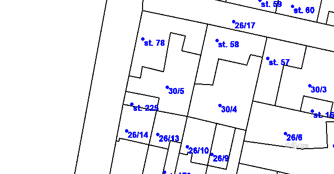 Parcela st. 30/5 v KÚ Záluží u Čelákovic, Katastrální mapa