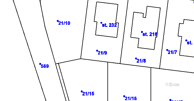 Parcela st. 21/9 v KÚ Záluží u Čelákovic, Katastrální mapa