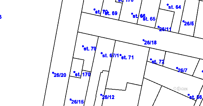 Parcela st. 67/1 v KÚ Záluží u Čelákovic, Katastrální mapa