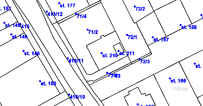 Parcela st. 210 v KÚ Čelčice, Katastrální mapa