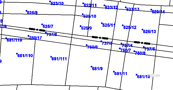 Parcela st. 750/6 v KÚ Čelechovice, Katastrální mapa
