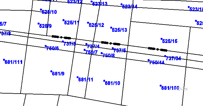 Parcela st. 750/8 v KÚ Čelechovice, Katastrální mapa