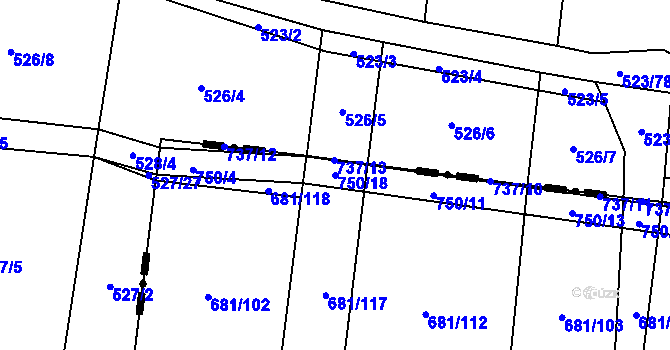 Parcela st. 750/18 v KÚ Čelechovice, Katastrální mapa
