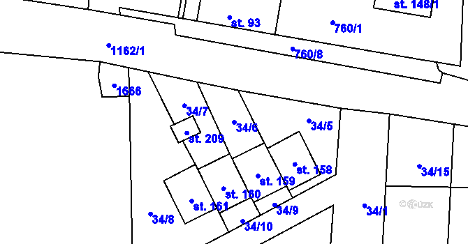 Parcela st. 34/6 v KÚ Čelechovice, Katastrální mapa