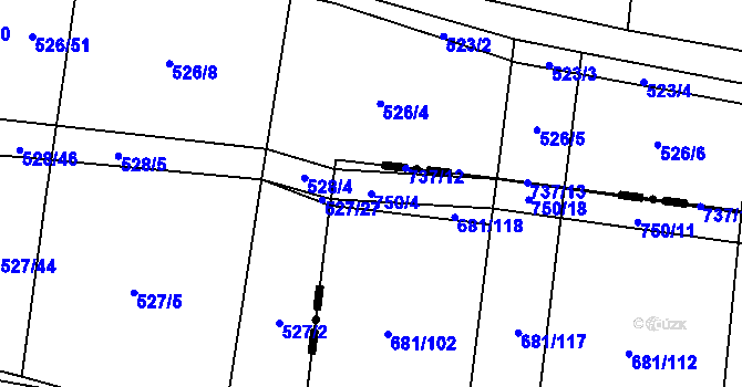 Parcela st. 750/4 v KÚ Čelechovice, Katastrální mapa