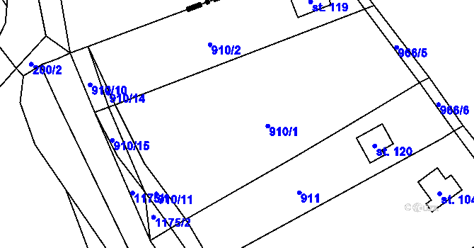 Parcela st. 910/1 v KÚ Čelechovice, Katastrální mapa