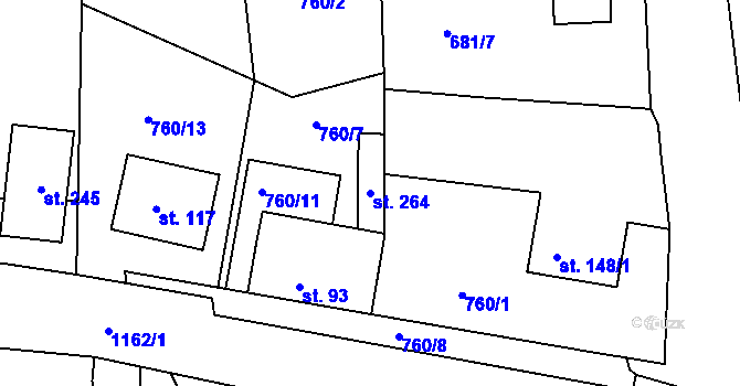 Parcela st. 264 v KÚ Čelechovice, Katastrální mapa