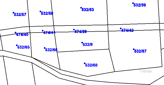 Parcela st. 532/9 v KÚ Čelechovice, Katastrální mapa