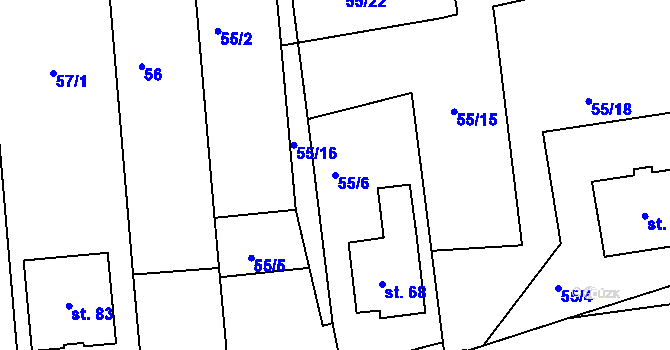 Parcela st. 55/6 v KÚ Studenec, Katastrální mapa