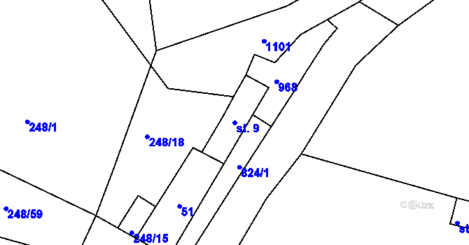 Parcela st. 9 v KÚ Čelina, Katastrální mapa