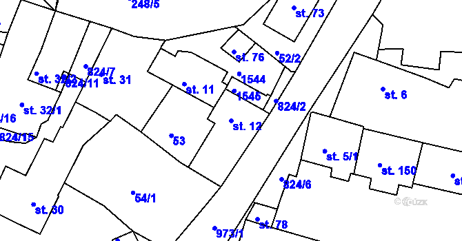 Parcela st. 12 v KÚ Čelina, Katastrální mapa