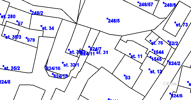 Parcela st. 31 v KÚ Čelina, Katastrální mapa