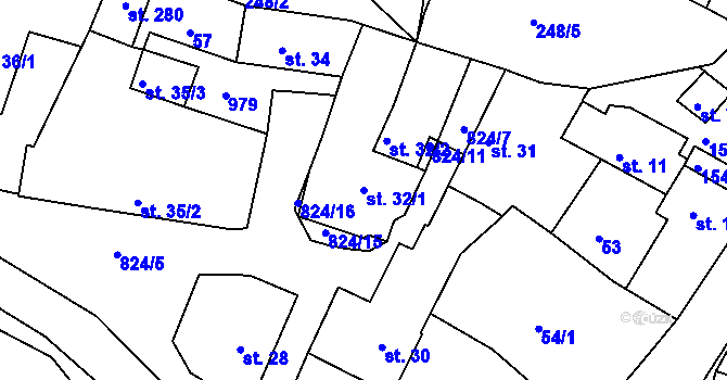 Parcela st. 32/1 v KÚ Čelina, Katastrální mapa