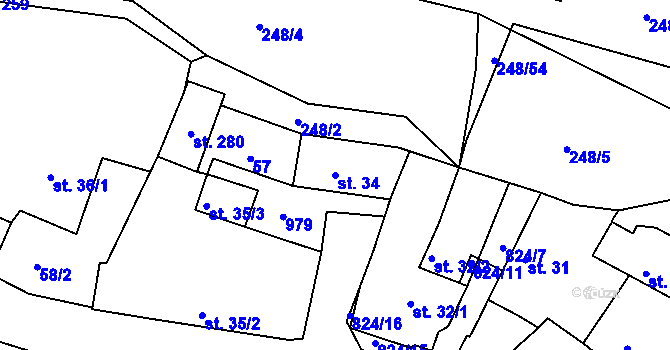 Parcela st. 34 v KÚ Čelina, Katastrální mapa