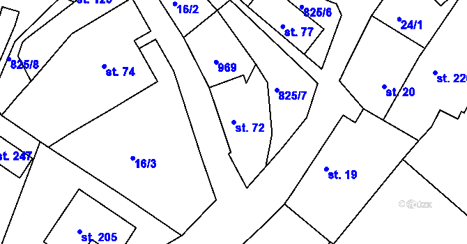 Parcela st. 72 v KÚ Čelina, Katastrální mapa