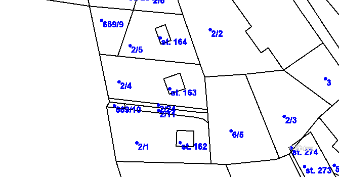 Parcela st. 163 v KÚ Čelina, Katastrální mapa