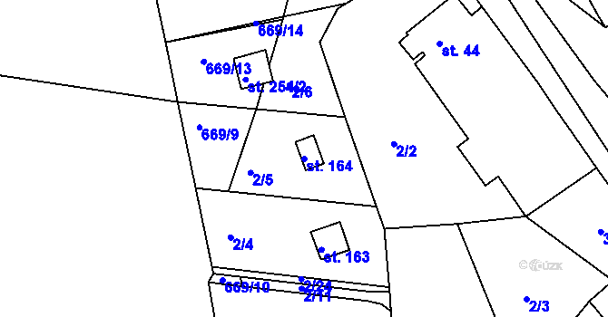 Parcela st. 164 v KÚ Čelina, Katastrální mapa