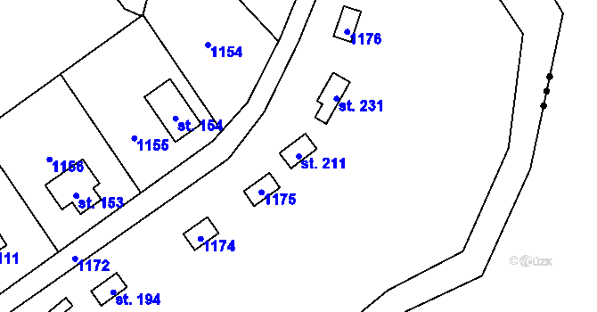 Parcela st. 211 v KÚ Čelina, Katastrální mapa