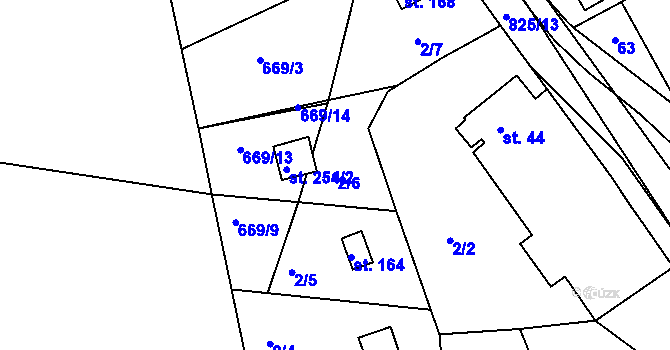 Parcela st. 2/6 v KÚ Čelina, Katastrální mapa