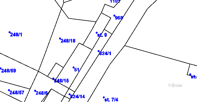 Parcela st. 824/1 v KÚ Čelina, Katastrální mapa