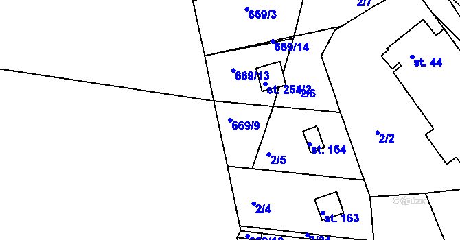 Parcela st. 669/9 v KÚ Čelina, Katastrální mapa