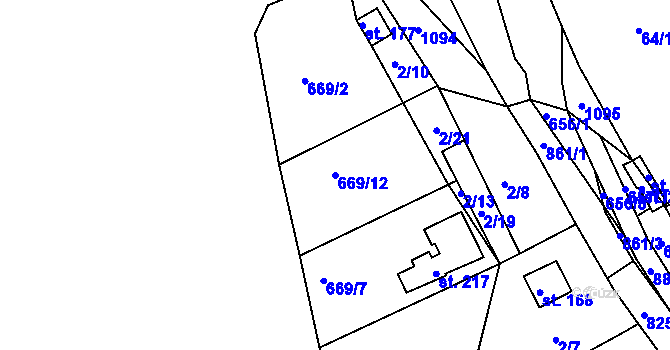 Parcela st. 669/12 v KÚ Čelina, Katastrální mapa
