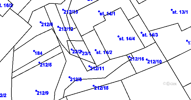 Parcela st. 14/2 v KÚ Čelistná, Katastrální mapa