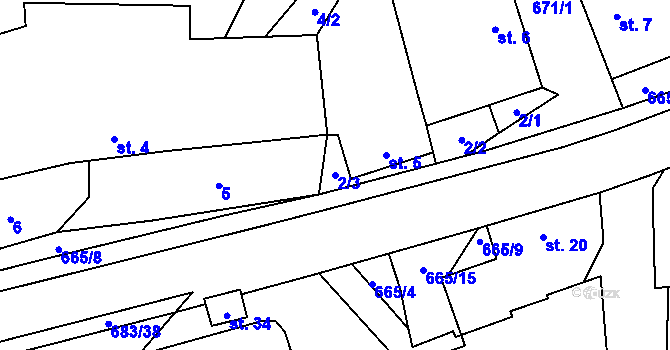 Parcela st. 2/3 v KÚ Čelistná, Katastrální mapa