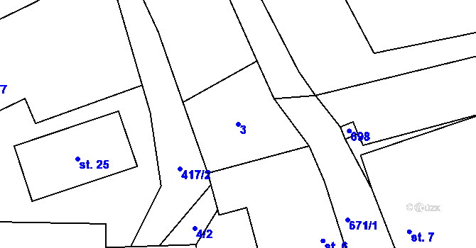 Parcela st. 3 v KÚ Čelistná, Katastrální mapa