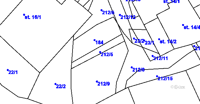 Parcela st. 212/5 v KÚ Čelistná, Katastrální mapa