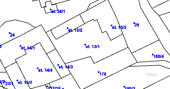 Parcela st. 13/1 v KÚ Čelistná, Katastrální mapa