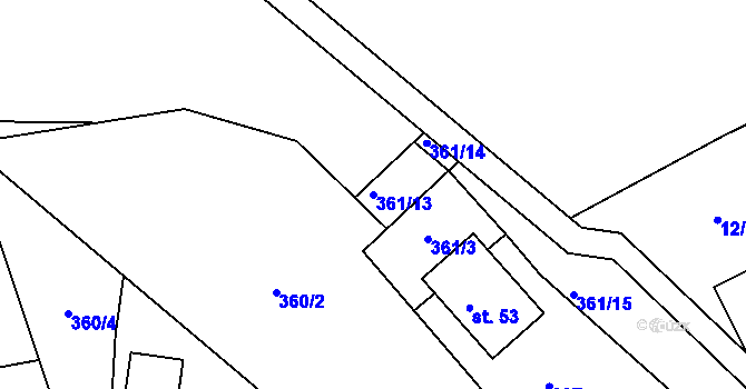 Parcela st. 361/13 v KÚ Čelistná, Katastrální mapa