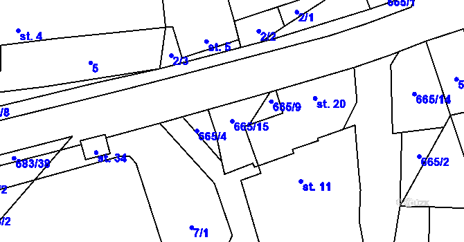 Parcela st. 665/15 v KÚ Čelistná, Katastrální mapa