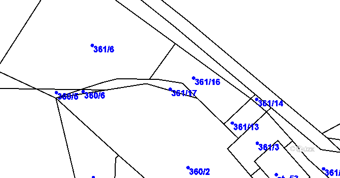 Parcela st. 361/17 v KÚ Čelistná, Katastrální mapa