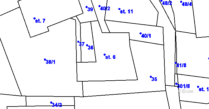 Parcela st. 6 v KÚ Vlásenice-Drbohlavy, Katastrální mapa