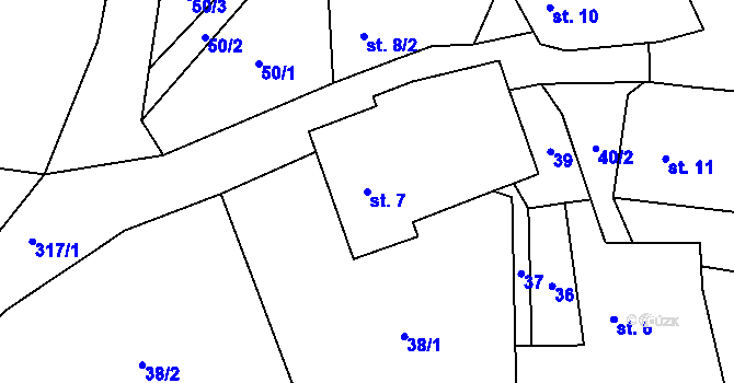 Parcela st. 7 v KÚ Vlásenice-Drbohlavy, Katastrální mapa