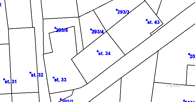 Parcela st. 34 v KÚ Vlásenice-Drbohlavy, Katastrální mapa