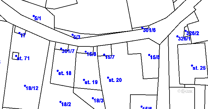 Parcela st. 15/7 v KÚ Vlásenice-Drbohlavy, Katastrální mapa