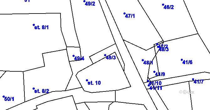 Parcela st. 49/3 v KÚ Vlásenice-Drbohlavy, Katastrální mapa