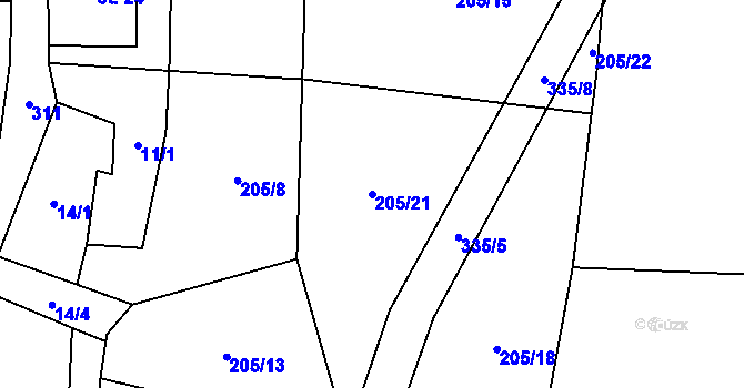 Parcela st. 205/21 v KÚ Vlásenice-Drbohlavy, Katastrální mapa