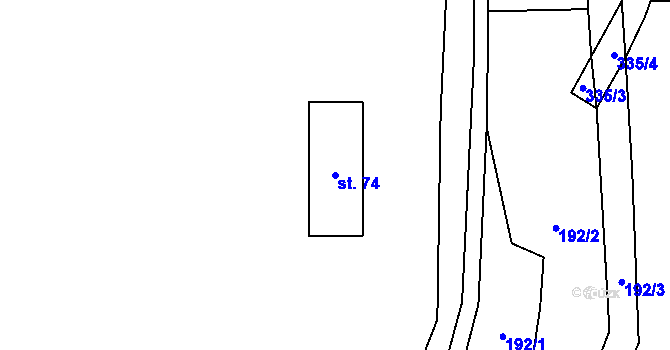 Parcela st. 74 v KÚ Vlásenice-Drbohlavy, Katastrální mapa