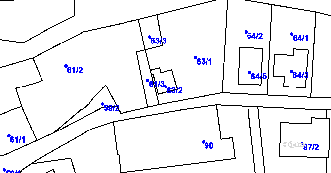 Parcela st. 63/2 v KÚ Čelkovice, Katastrální mapa