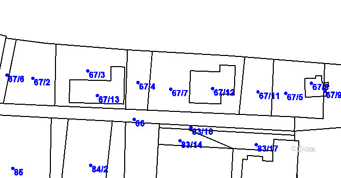Parcela st. 67/7 v KÚ Čelkovice, Katastrální mapa