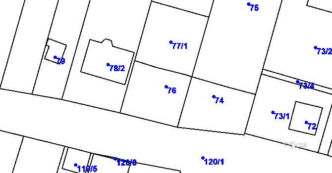 Parcela st. 76 v KÚ Čelkovice, Katastrální mapa
