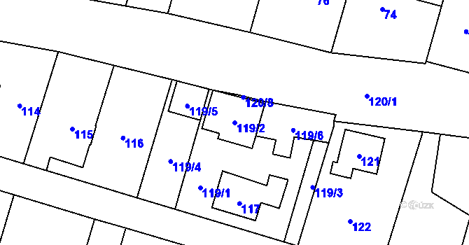 Parcela st. 119/2 v KÚ Čelkovice, Katastrální mapa